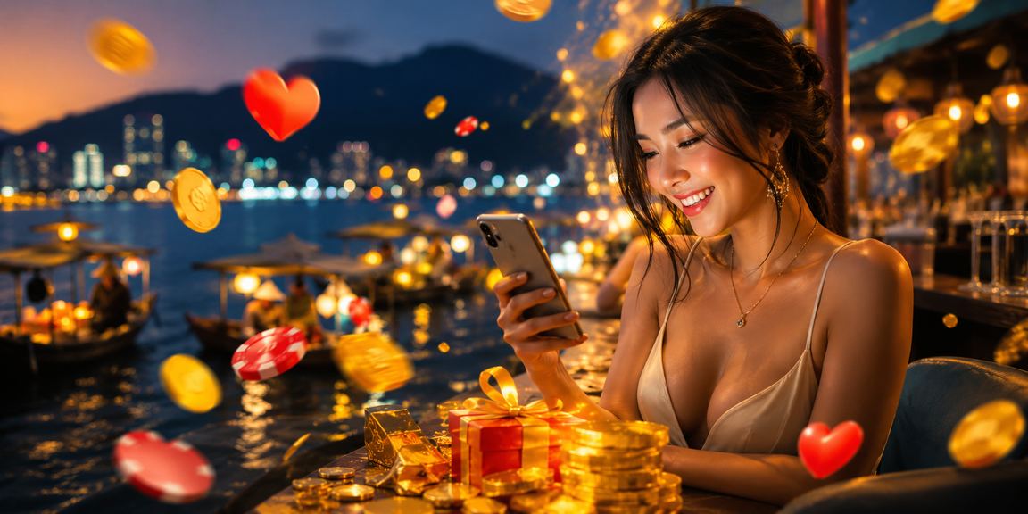 Người dùng tại bãi biển Đà Nẵng trải nghiệm casino mobile trên điện thoại buổi chiều